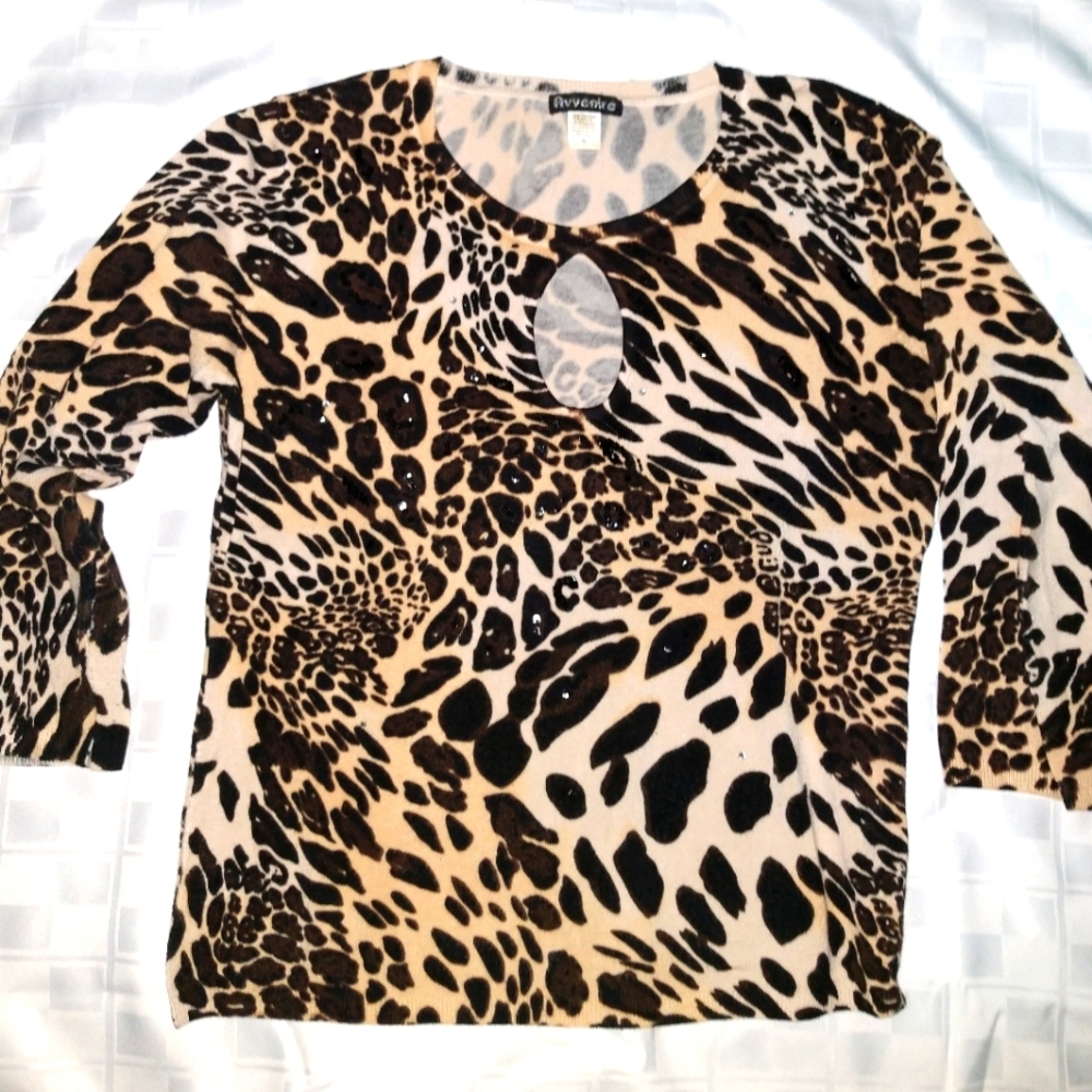 Animal Print Sweater with Keyhole